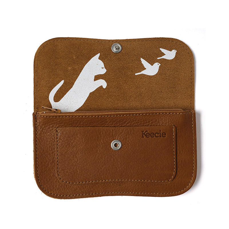 Wallet, Cat Chase Medium, Cognac used look